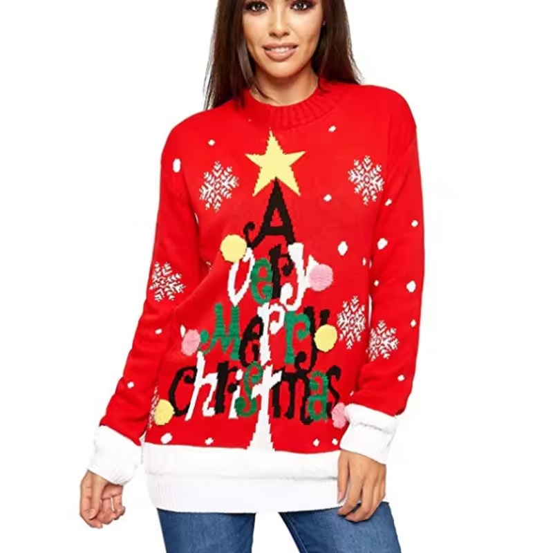 Womens Women Fashion Jacquard Christmas Tree Loose Large Size Knit Pullover Sweater – Sweater and Womens Sweater price