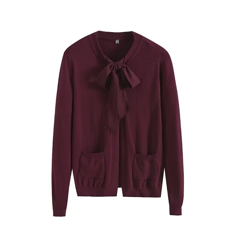 Za Womens Clothing Bow Slim Button-up Knit Womens Jacket Long Sleeved – Button-up Knit Jacket and Slim Knit Womens Jacket price