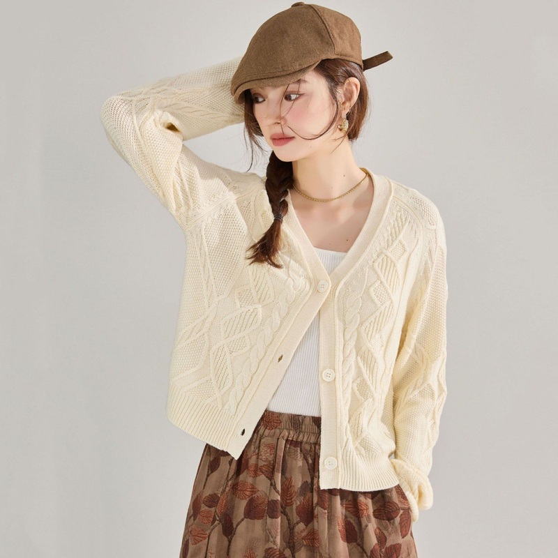 25 Fall Soft & Comfortable V-Neck Single-Button Short Cable Knit Cardigan Womens Sweater – T-Shirt and Clothes price