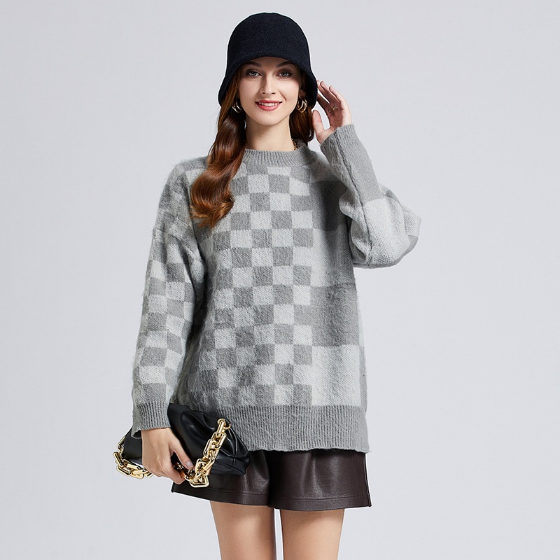 Autumnal Vintage Chequered Loose Mohair Sweaters for Men and Women – Long Sleeve and Comfort Wear price