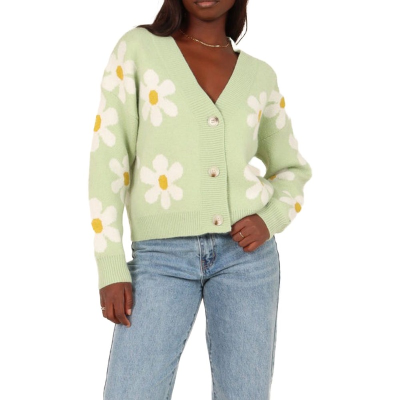 Elegant Womens Green Cardigan Sweater Featuring Flower Jacquard Pattern – Cardigan Women Sweater and Women Clothes price