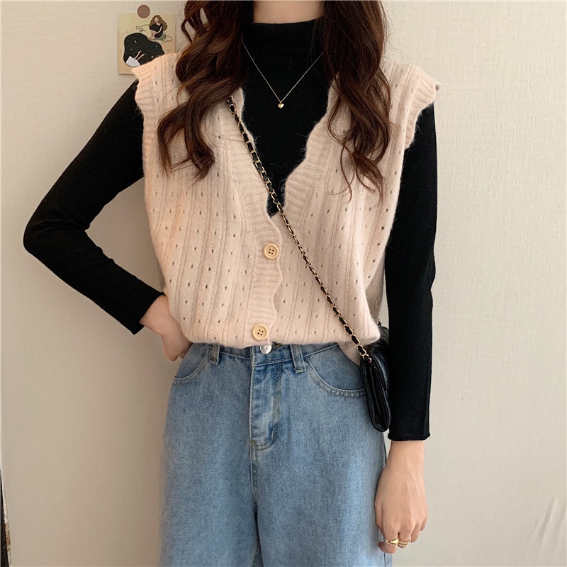 Hollow Knitted Vest Cardigan Womens Autumn and Winter New V-Neck Vest Sweater Shawl – Ladies Sweater and Crochet Sweater price