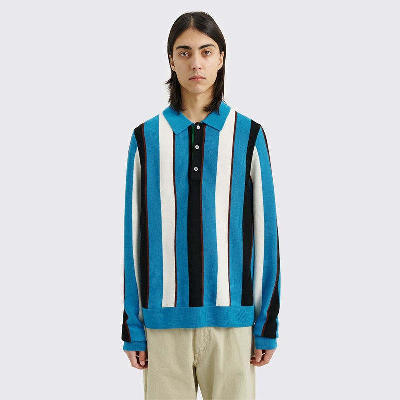 Male Sweater Custom Mens Autumn-Winter Striped Polo-Collar Sweater Warm Knit Trendy Pullover – Men Sweater and Mens Sweater price