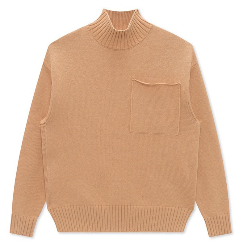 Mens Pure Color Knitted Pullover Single Knit with Pocket Half High Collar Sweater – Sweater and Men Sweater price