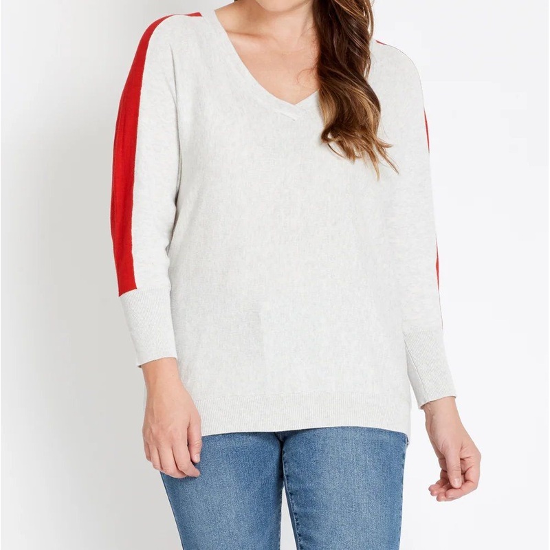 Sporty Stripe Sleeve Knit Top Color-Block V-Neck Sweater Pullover Jumper – Custom and Jumper price