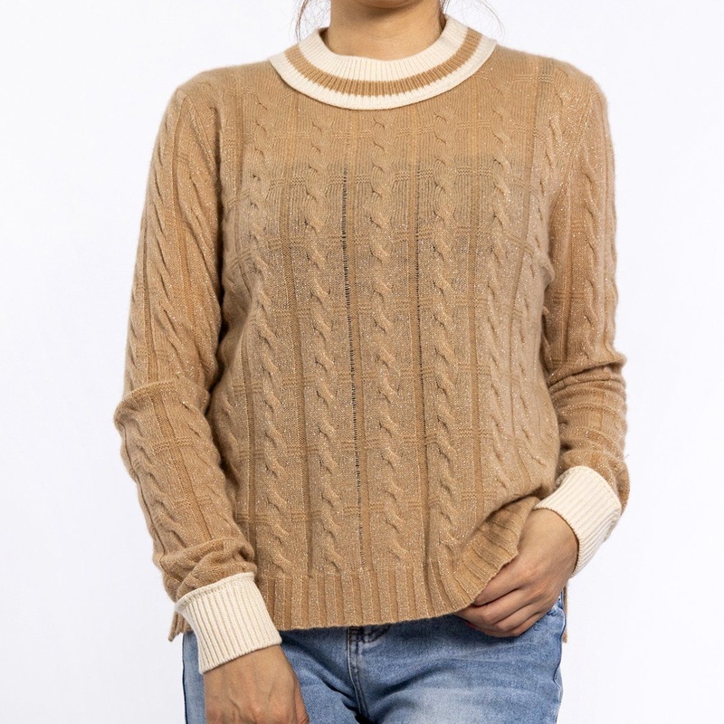 Spring Knit Tops Round Neck Lurex Yarn Ribbed Pullover Sweaters for Women – Sweater Top and Womens Jumper price