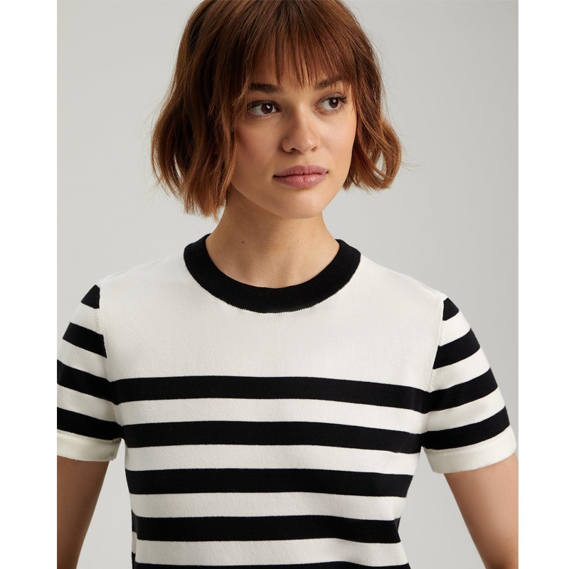 Trendy Womens Short-Sleeve Sweater Striped Crew Neck Design Summer Knit Casual Wear, Lightweight Viscose Women&rsquor; S Knit Striped Tee – Trendy Womens Tee and Lightweight Striped Tee price