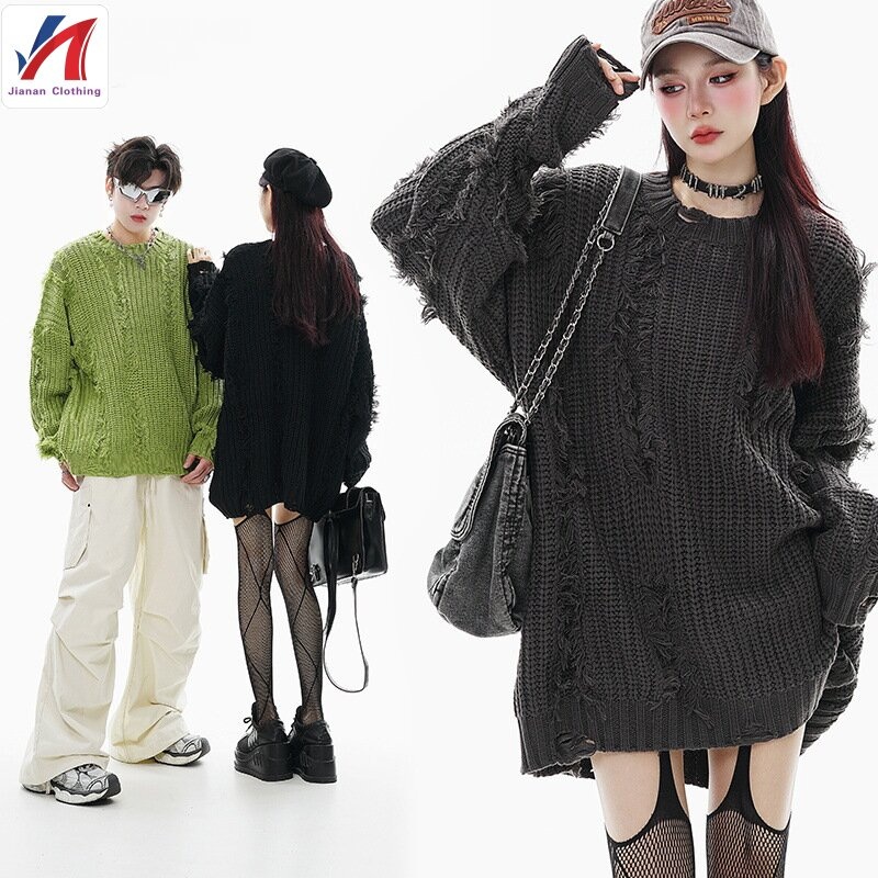 Vintage Fried Dough Twists Lace Hole Solid Round Collar Pullover Sweater Loose Sweater Shirt – Sweater and Crochet Sweater price|<b>Q1. What is your minimum order quantity?</b>