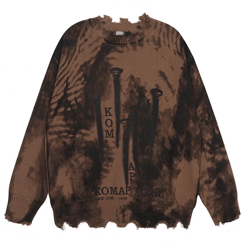 Womens Loose Hip-Hop Printed Poor Handwriting Distressed Sweater – Knitted Sweater and Womens Sweater price