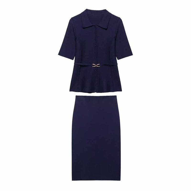 Za Womens Clothing with Belt Short Sleeved Knitted Womens Jacket +Skirts Suit – Slim Knitted Womens Jacket and Short Sleeved Knitted Jacket price