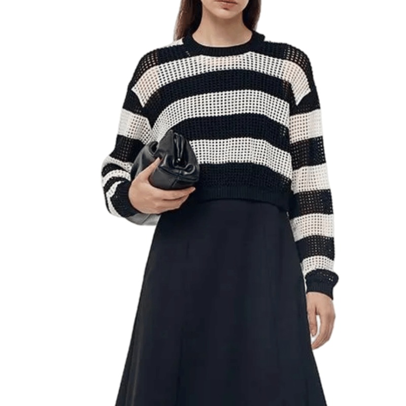 Chic Black Stripe Open-Knit Sweater for Womens Summer Style – Women Sweater and Openwork Summer Sweater price