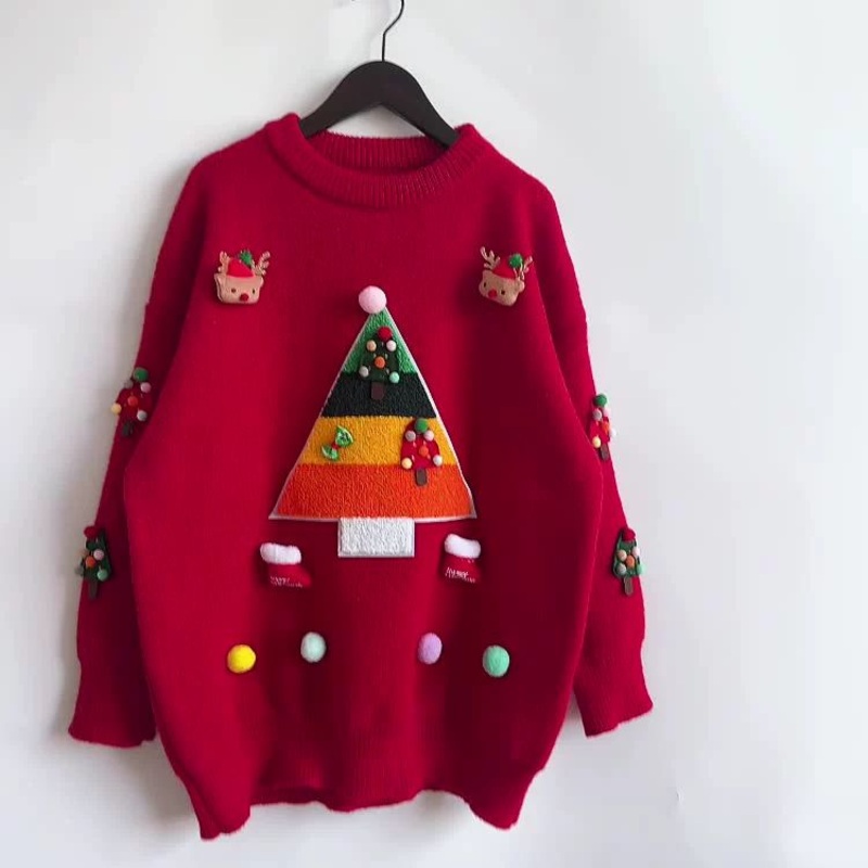 Christmas Sweater Christmas Tree Jacquard Three-Dimensional Decoration Jumper Womens Knitwear – Sweatshirt and Crewneck Sweatshirt price