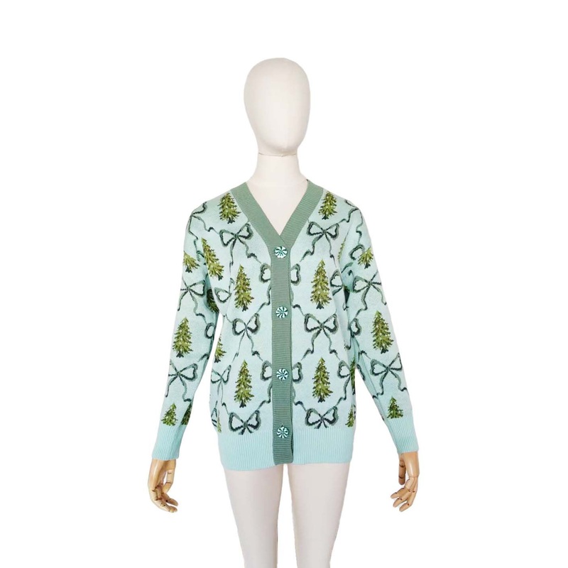 Christmas X-Mas Green Trees Party Holiday Wear Jacquard Sweater Cardigan – Sweater and Knitwear price
