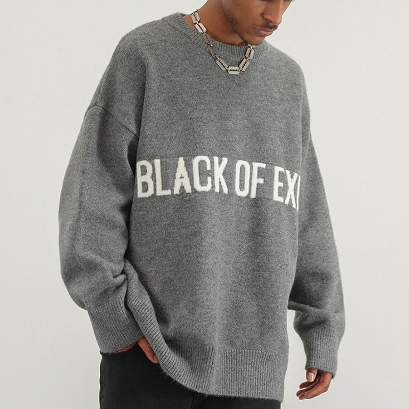 Custom OEM/ODM 7gg Computer Knitted Pullover Pure Cotton Cashmere Letters Crew Neck Grey Black Sweater for Men – Sweater and Cotton Sweater price