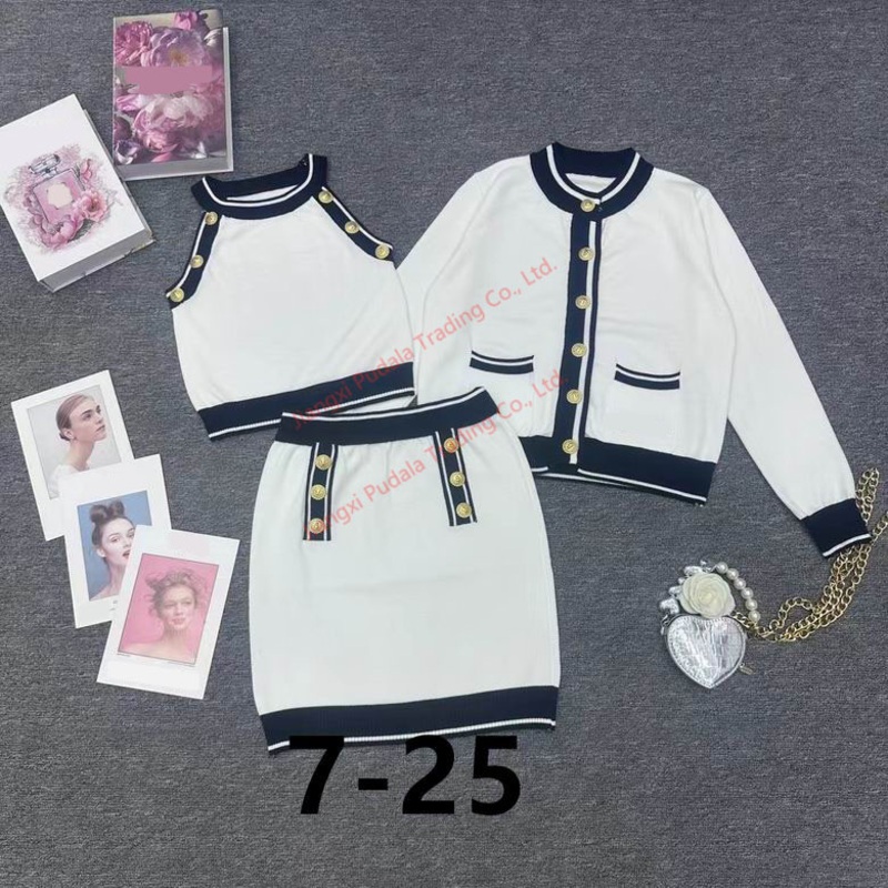 Custom Women Autumn Designer Button Knitted Skirt Vest 3-Piece Set Knit Cardigan Sweater – Sweater and 1: 1 Sweater price