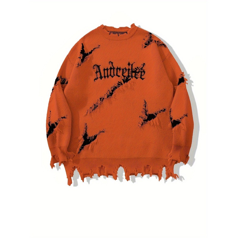 Fall Hole Sweaters Crew Neck Jacquard Pullover Knitted Damaged Plus Size Mens Sweater – Sweater and Button V Neck Sweater price|<span style="color:|000000;"><span><span><span>M-2XL