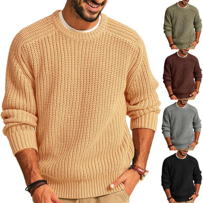High Quality Retro Top Fashionable Round Neck Versatile Outdoor Daily Pullover Black Winter Casual Knitted Sweater Men Popular – Pure Cotton Sweater and Knitting Shirt Pullover Mens Sweater price