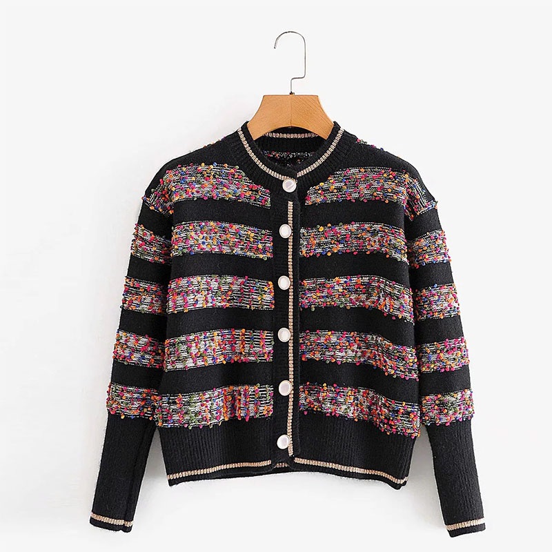 Ladies Striped Knitted Colourfull Balls Cardigan Sweater – Sweater and Ladies Sweater price