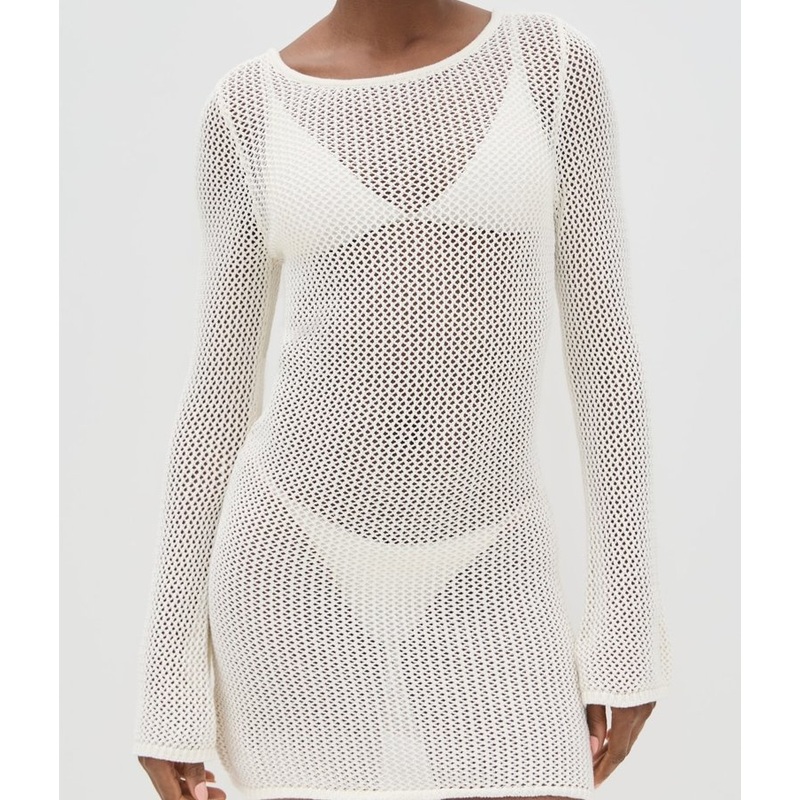 Lightweight, Super-Stretch Open Knit Tie Keyhole at Open Back Crew Neck Womens Long Sleeves Crochet Sheer Dress – Tie Keyhole at Open Back Crochet Dress and Crew Neck Crochet Dress price