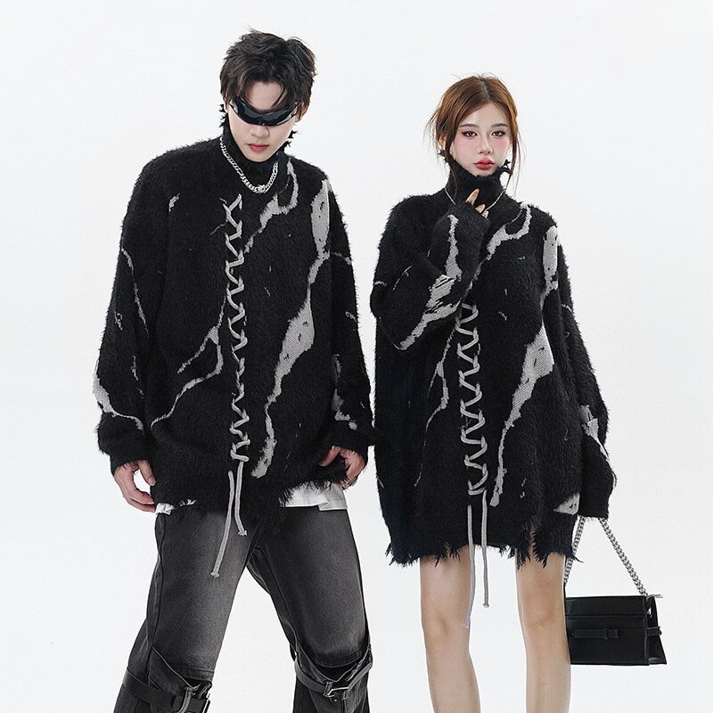 New Dark Contrasting Distressed Design with Jacquard Drawstring High Neck Sweater – Sweater and Crochet Sweater price|<b>Q1. What is your minimum order quantity?</b>