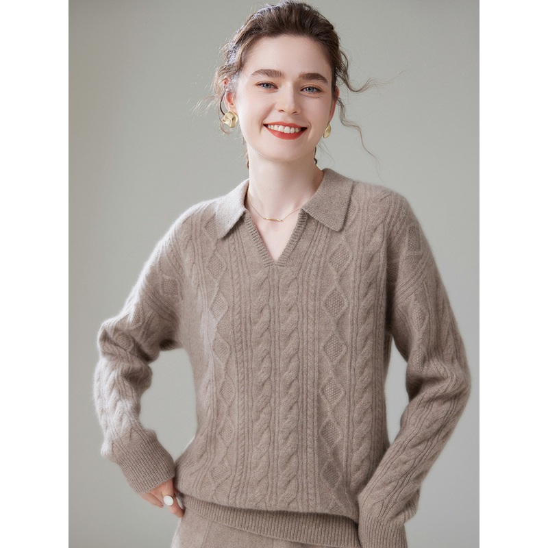Polo Collar Cashmere Short Twisted Flower Thickened Versatile Knitted Sweater for Women – Everyday Clothing and Ladys Garments price