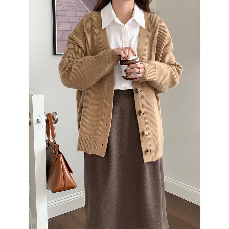 Solid Color Sweater Women Loose V Neck Layered Cardigan Knitted Sweater – Ladies Sweater and Crochet Sweater price
