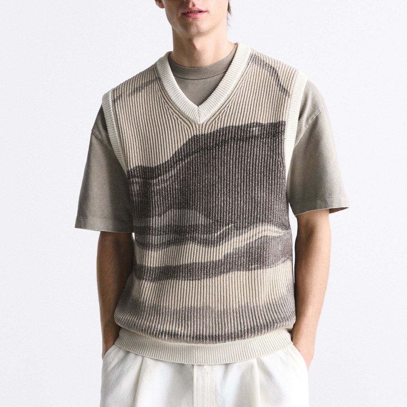 Sweater Men Factory Custom Mens Ribbed V-Neck Knitted Sweater Vest Sleeveless Printed – Men Sweater and Mens Sweater price
