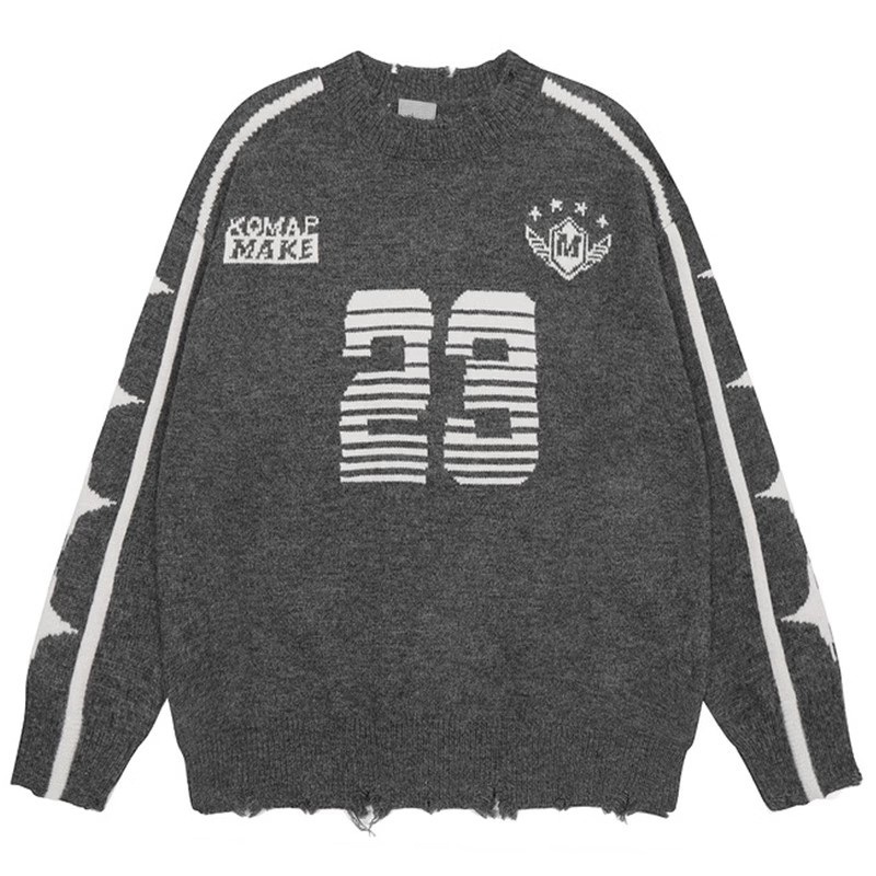 Vintage Jacquard Sweater Round Neck Long Sleeve Raw Edge Knit Sweater for Men – Knitted Sweater and Mens Sweater price