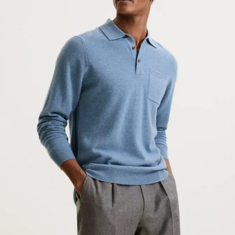 Wholesale Blank Cashmere Sweater with Polo Collar Designer Italian Cashmere Jumper Men – Sweater and Polo Collar Sweater price