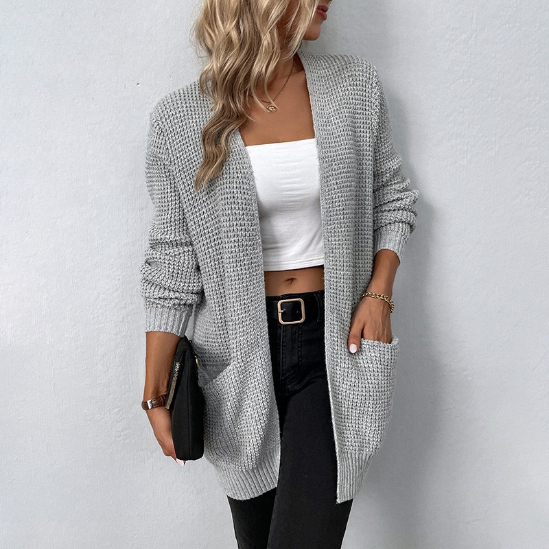 Winter Womens Cotton Acrylic Knitwear Solid Color Pocket Cardigan Jacket Sweater – Sweater and Women Sweater price