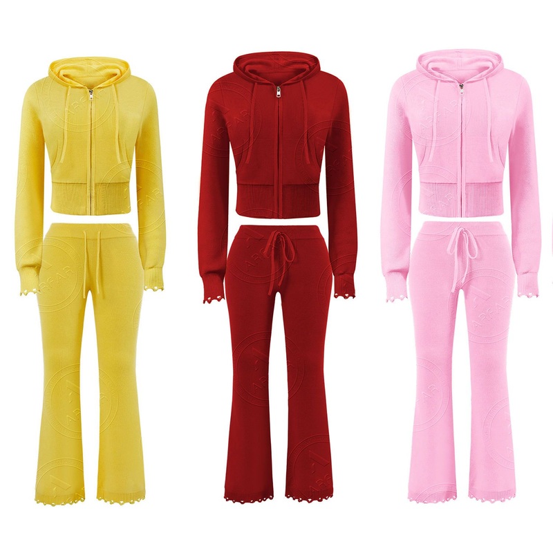 Winters Clothes Knitwear Set Woman Distressed Knit Zip Hoodies Longer Knitwear Pants 2 Piece Tracksuit Sets for Women – Tracksuit Sets for Women and Womens Two-Piece Tracksuit price