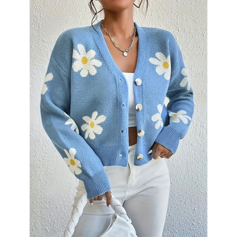 Women Long Sleeve Knitted Cardigan Flower Casual Cardigan Sweater – Sweater and Women Sweater price