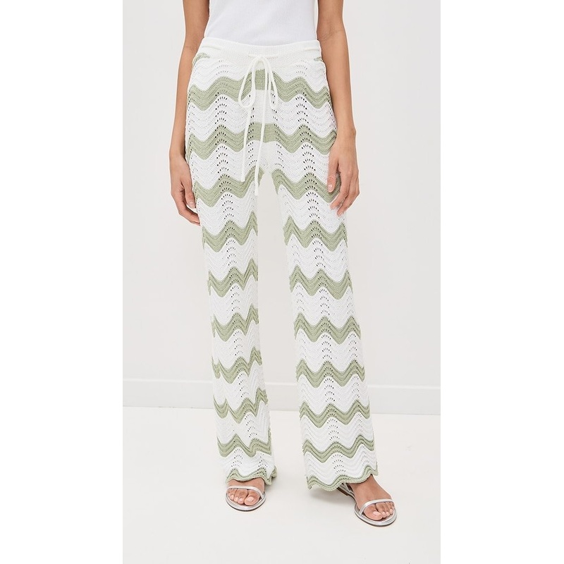 Women S MID Weight Ribbed Pointelle Knit Wavy Stripe Pattern Short Sleeves Crochet Pants, with Collared Neck and Button Placket – Crochet Pants and Ribbed Pointelle Knit Pants price