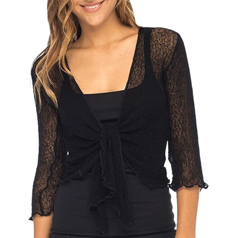 Women Solid Color Ribbed Long Sleeve V Neck Knit Shrug Tie Cardigan – Women Shrugs and Cardigan for Women price