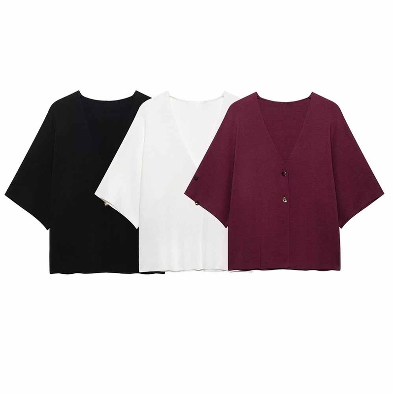 Za Womens Clothing Casual Single Breasted V-Neck Knitted Top Short Sleeves – V-Neck Knitted Top and Button-up Knitted Top price