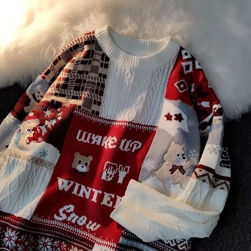 2024 Knitwear American Christmas Plus Fleece Thickened Minority Wool Male Couple Sweater Turtleneck Autumn and Winter Wear – Christmas Sweater and Christmas Doll Pullover price