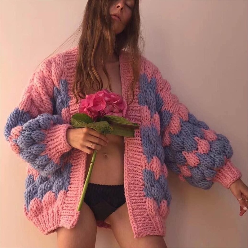 Cozy Handcrafted Wool Long-Sleeve Crochet Cardigan – Handcrafted Crochet Wool Pullover and Handmade Knitted Cashmere Sweater price