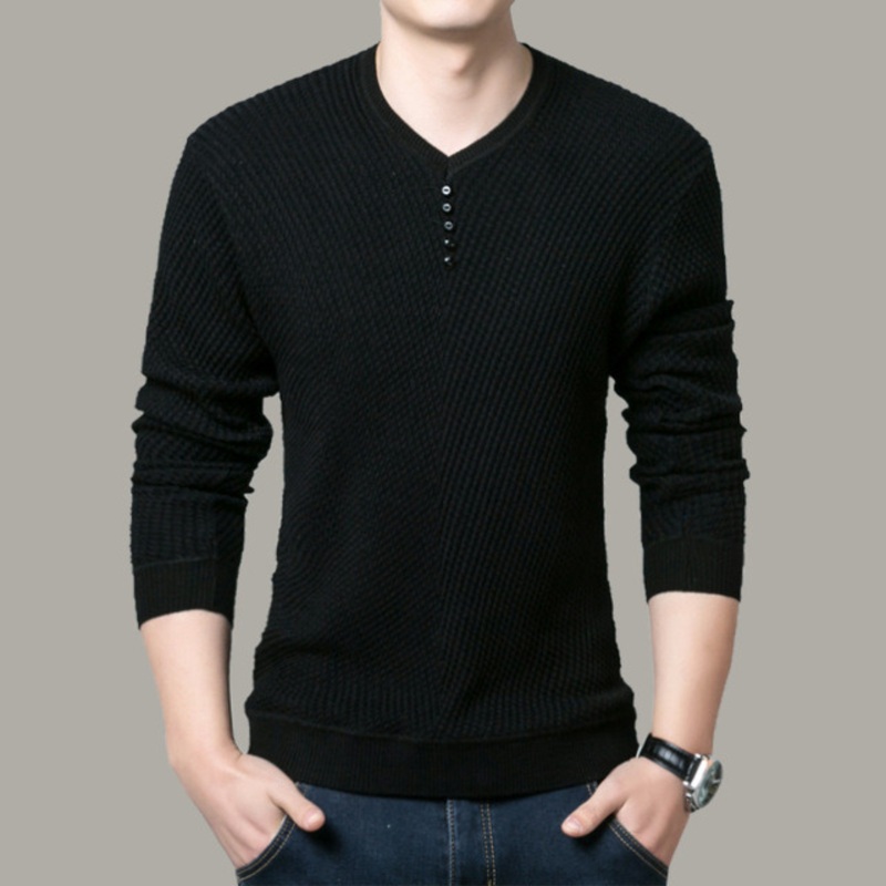 Custom Design Pure Jacquard Autumn Men Knit Thick V-Neck Plain Color – Mens Sweaters and Sweater Men price