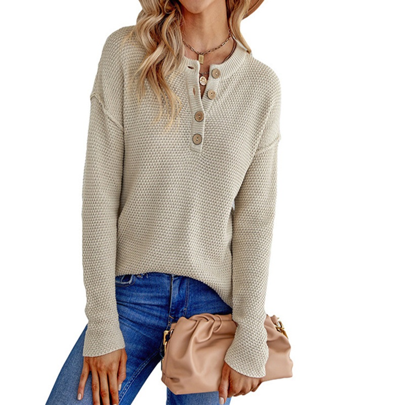 Custom Fashion New Style 2025 Female Pure Color Button Pullover Sweater – Button Half Open and Pullover Sweater price