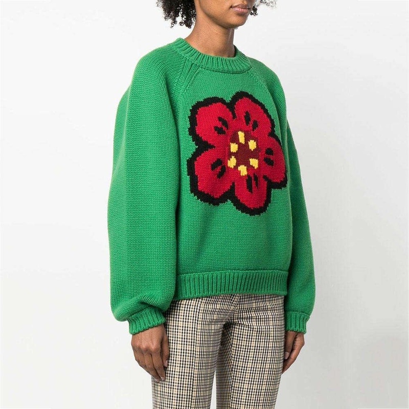 Custom Wool Knit Embroidered Sweaters Women Jumper Ladies Knitwear Crew Neck Jacquard Floral Pullover Knit Sweaters for Women – Cardigan and Sweater price