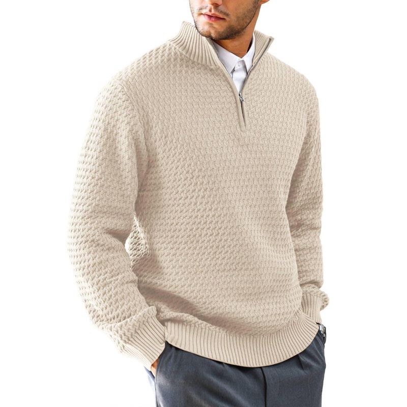 Customized Mens Quarter Zip Sweater Mock Neck Pullover Ribbed Knit Casual Polo Sweaters – Sweater and Mens Sweater price