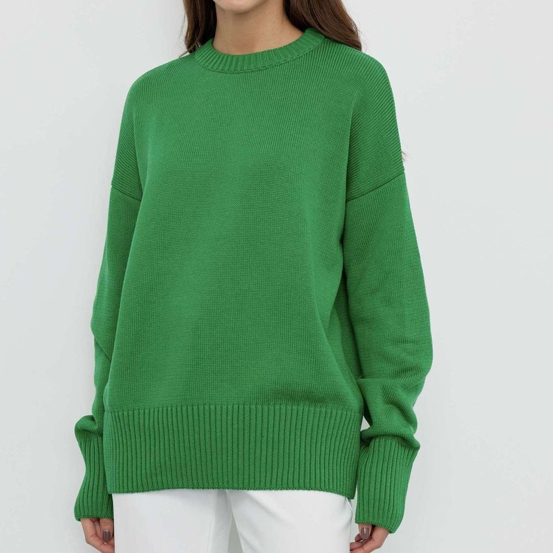 Fashion Round Neck Oversized Sweater Women Knit Pullover Casual Loose Winte Top – Sweater and Pullover price