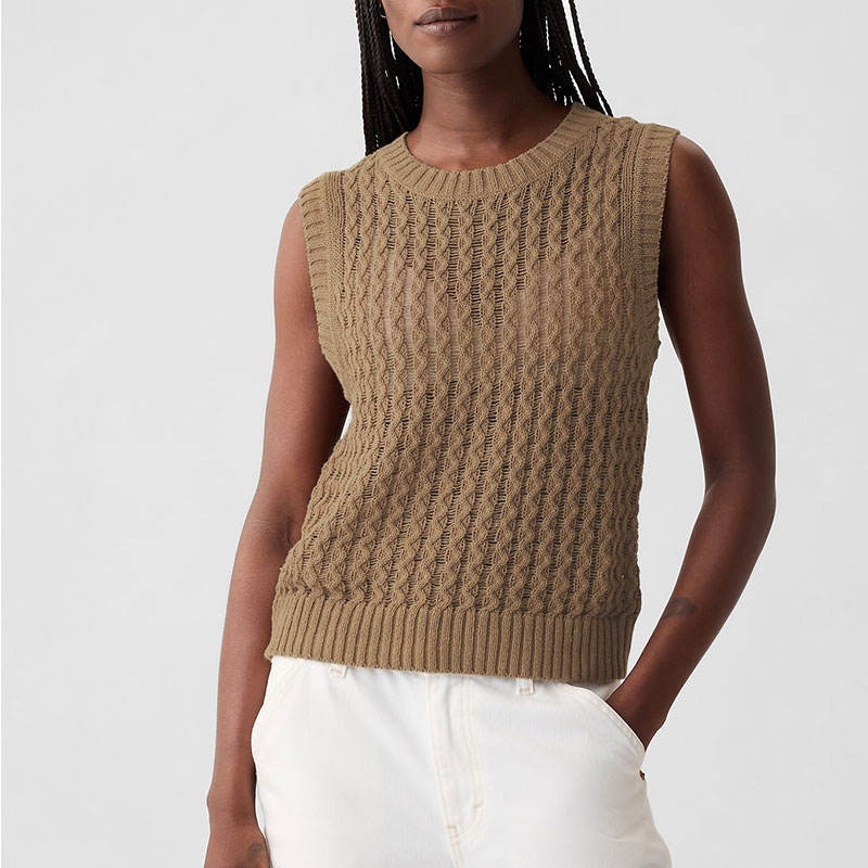 Lady Sweater Spring-Autumn Womens Custom Wholesale Knit Sweater Vest Round-Neck Brown Trendy Versatile – Womens Sweater and Pullover Sweater price