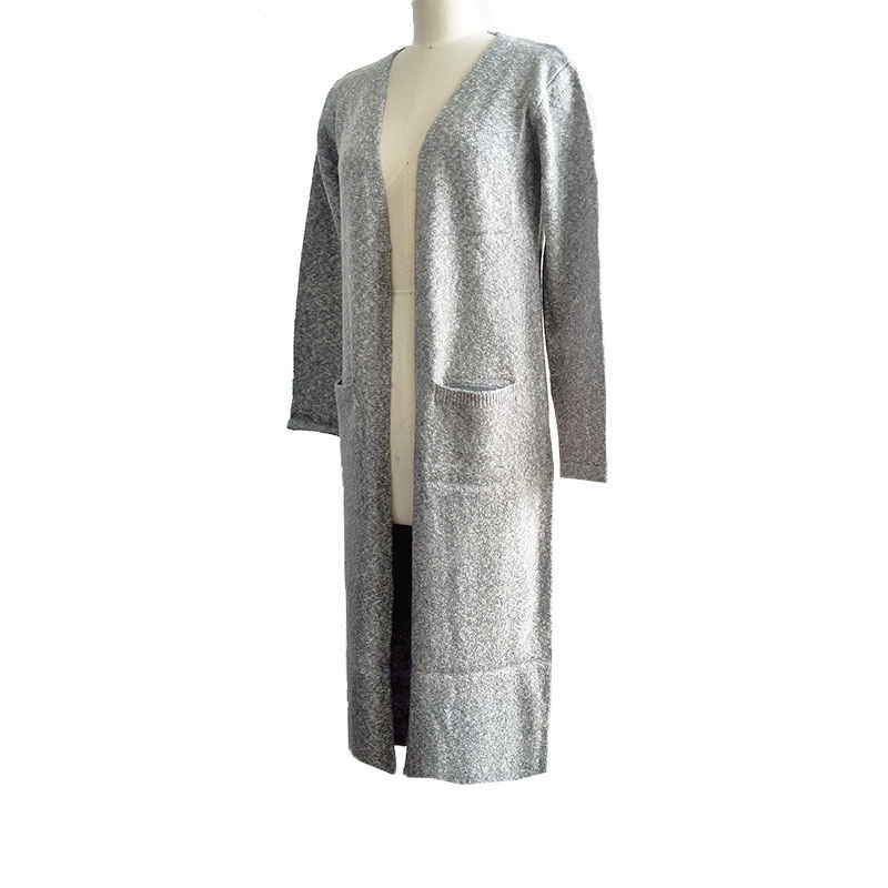 Light Grey Classic Colour Style Ladies Knitted Long Cardigan Comfortable Women Knitting Long Sleeve with Pockets Sweater OEM Service – Sweater and Ladies Sweater price