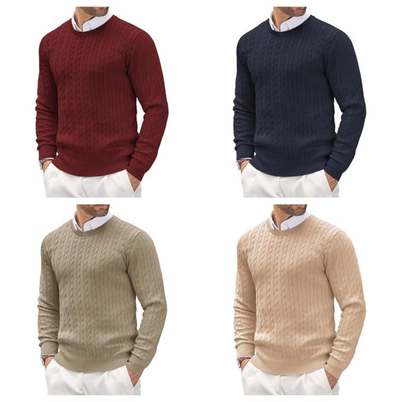 Long Sleeve Knit Sweater Men Crewneck Cable Knit Crewneck Sweaters Twist Patterned Knitted Sweater Men – Pure Cotton Sweater and Knitting Shirt Pullover Mens Sweater price