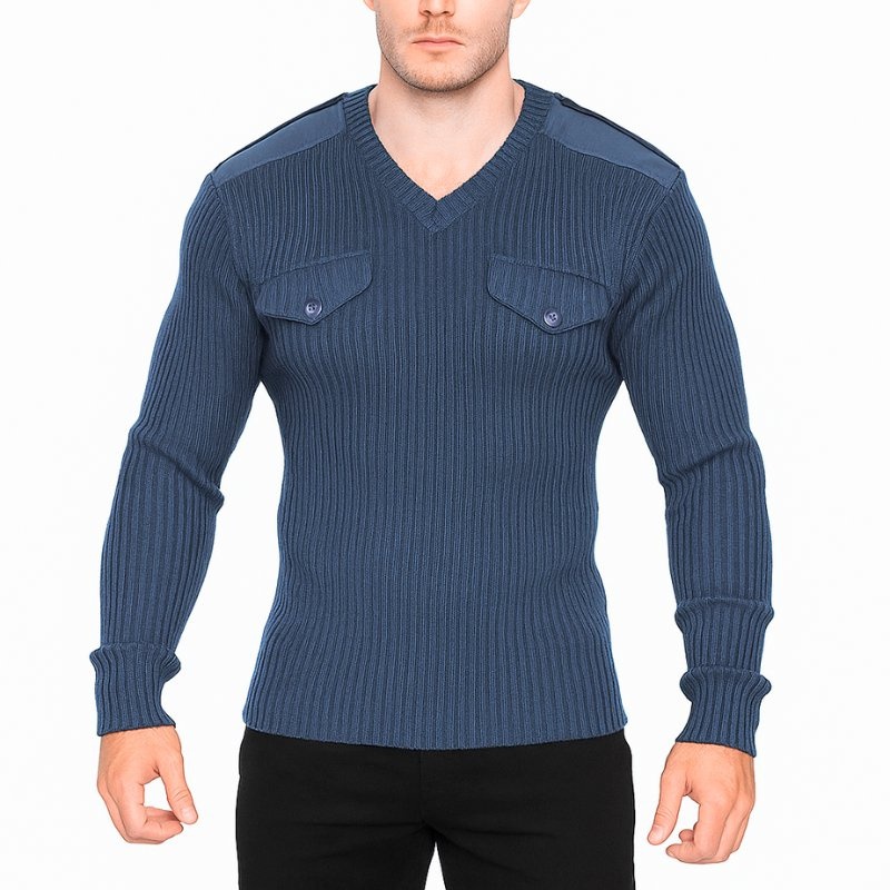 New Rich Men S V-Neck Blue 100% Acrylic Tactical Pullover Sweater – Sweater and Pullover Sweater price