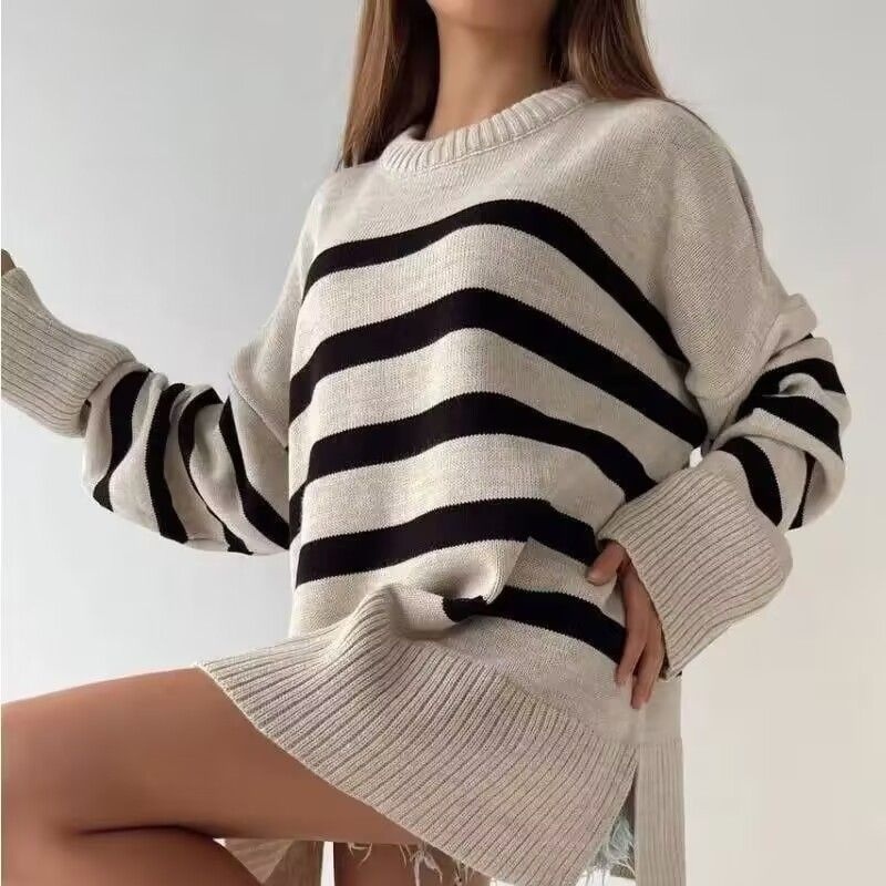 Oversized Stripe Sweater Women Loose Fit Knit Top Vintage Inspired Unisex Boyfriend Style – Sweater and Pullover price