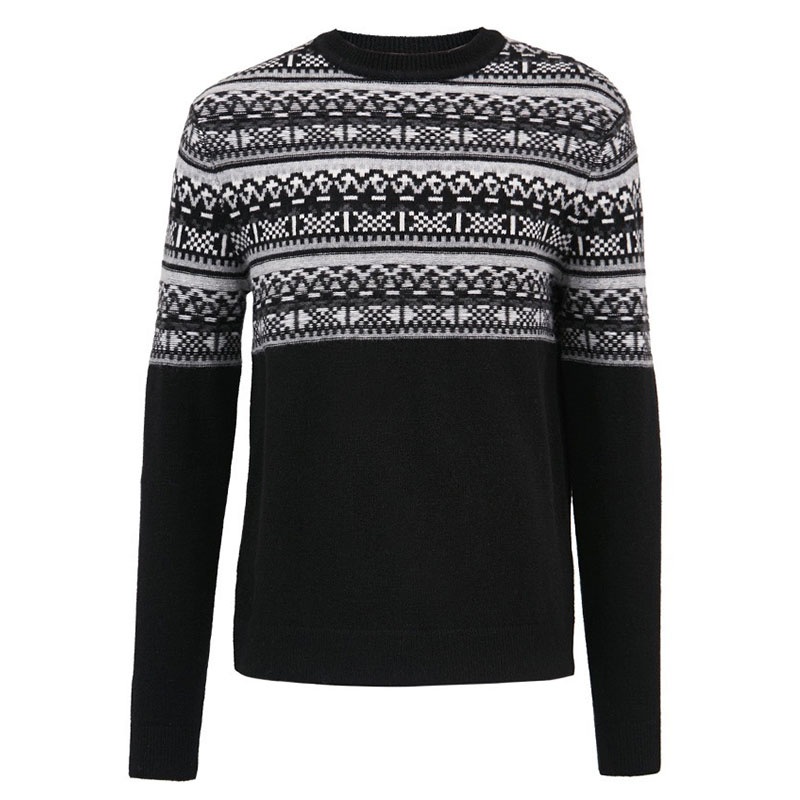 Vintage Style Black & Grey Mens Jacquard Knitted Pattern Round Neck Knitwear – Sweater and Men Sweater price