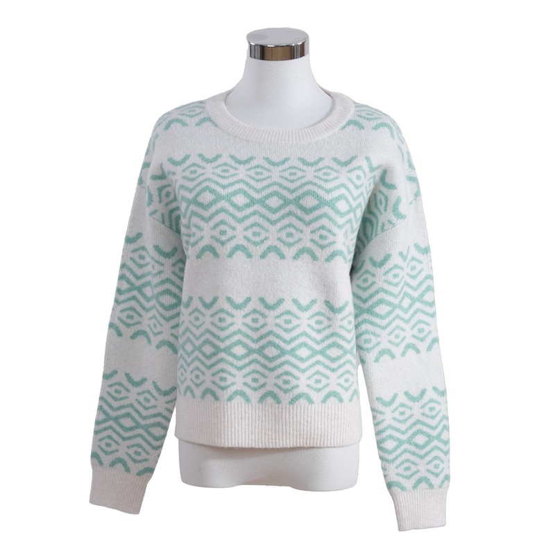 Winter Womens Wave-Stripe Mint/White Pullover Sweater – 365g Polyester Blend – Pullover Sweater and Womens Sweater price
