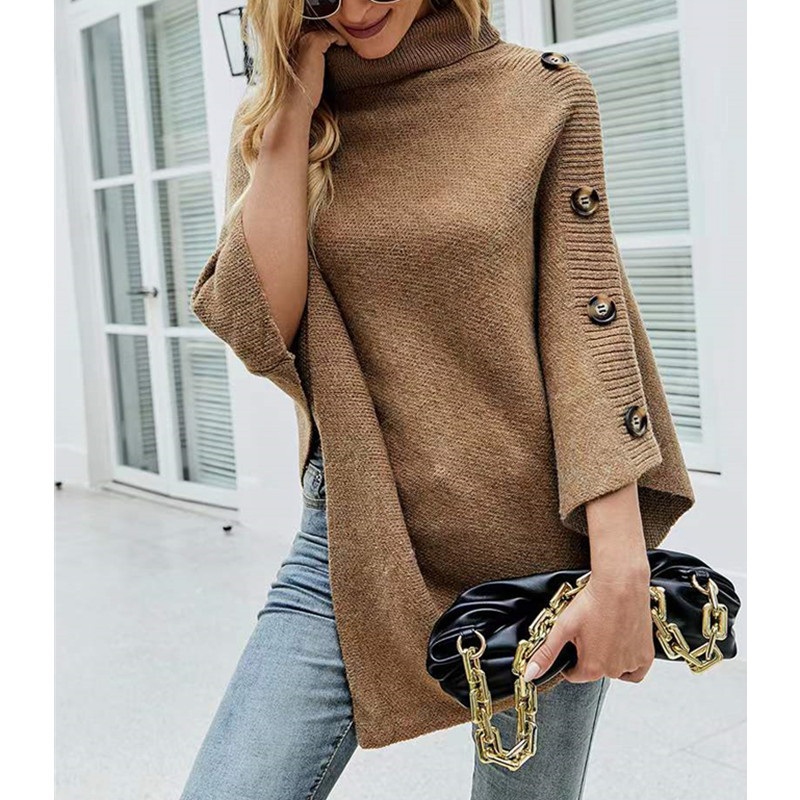 Women Autumn Winter Shawl Cape Sweater Solid Color Turtleneck Knitwear – Ladies Sweater and Crochet Sweater price